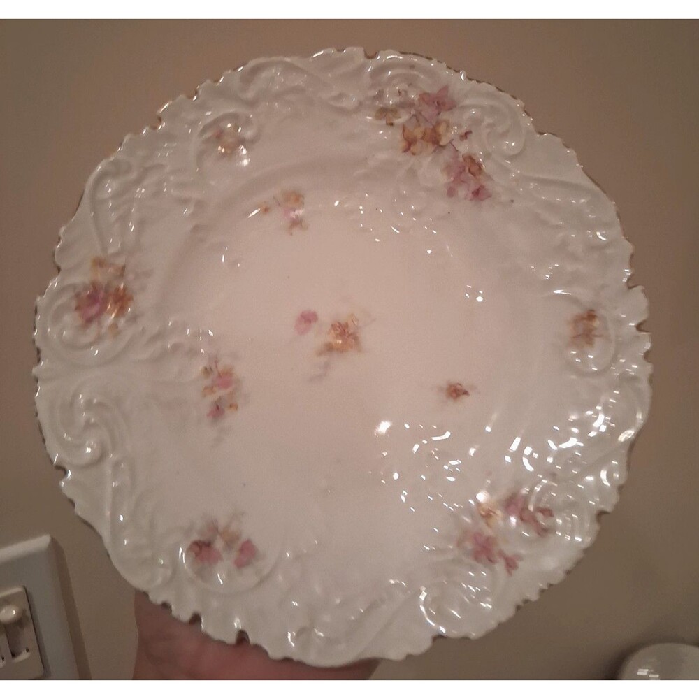Vintage LS&S CARLSBAD Austria  Pink Flower Bread Plate 7 1/2''  #2077